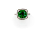 Elegant Design Cushion Cut Emerald 925 Sterling Silver Ring studded with CZ